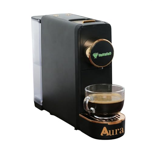 Image of Aura Coffee Pod Machine 19 Bar Espresso Maker, Nespresso Compatible Coffee Machine for Espresso, Cappuccino Coffee, Quick Pod Coffee Maker, Compact Black