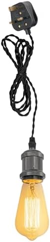 FSLiving 4.5 Meters of Black Twisted Fabric Cable Plug In Pendant Lighting Kit Pendant Light Fitting with Dimmer Switch and E27 Pearl Black Lamp Holder