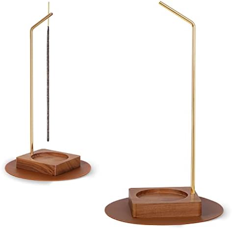 Handmade Incense Burner Catcher Upside Down Ash Tray, Black Walnut Wooden Incense Holder with Brass Incense Stick Stand and Silicone Mat for Zen Yoga Spa Mediation Home Decor