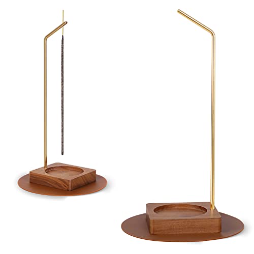 Handmade Incense Burner Catcher Upside Down Ash Tray, Black Walnut Wooden Incense Holder With Brass Incense Stick Stand And Silicone Mat For Zen Yoga Spa Mediation Home Decor #TOP2