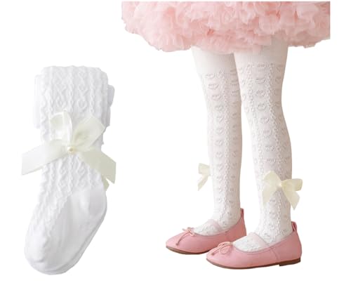 Image of CHUNG Baby Girls Tights Thin Mesh Bowknot Stockings (1Wht Pearl Bow,S,1-2Y)