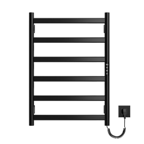 Sèche-Serviettes Électrique, Porte-Serviettes Mural à LED Tactile Contrôle, 1-9 H Minuterie et 30-70°C Température Réglable, Chauffant Electrique Salle de Bain, 175W, IPX4