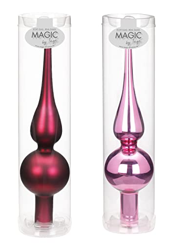 Christbaumspitze Glas 26cm hoch, D=6cm x 1 Stück Sortiert Weihnachtsbaumspitze Beere rosa Glanz matt