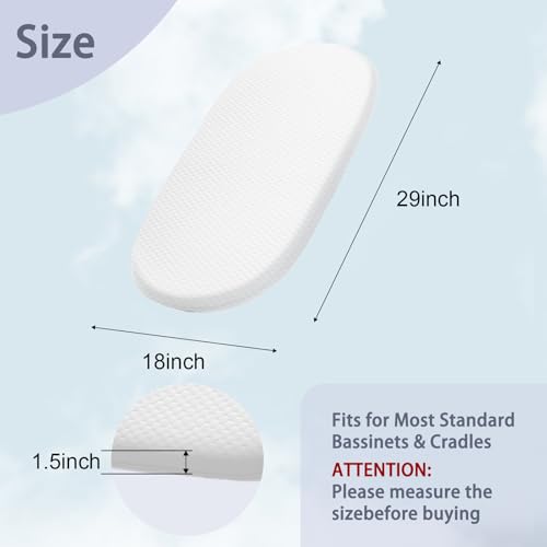 Image of Lisara Baby Bassinet Mattress, 29 inch x 18 inch Dual Sided Gel Memory Foam Mattress with Waterproof, Removable and Breathable Ice Silk Cover, Fit for 4moms MamaRoo Sleep Bassinet
