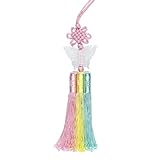 Seoulful Vintage Korean Pastel Butterfly Norigae - Traditional Tricolor Tassel Charm with Pink, Blue, and Yellow Stripes - Hanbok Knot Keychain