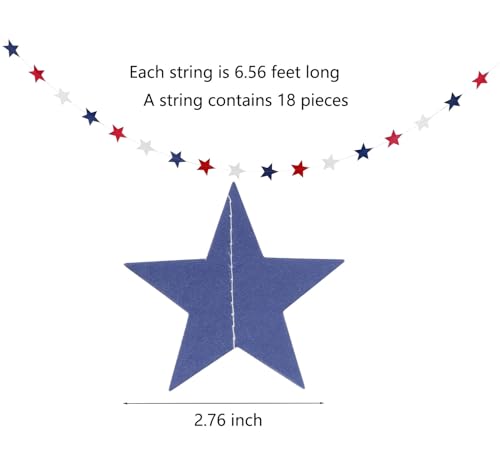 Image of 8 Strands Patriotic Star Streamers Banner Garland Red White Blue for 4th of July Memorial Day Independence Day Celebration Veterans Day Party Holiday Decorations (8pack Banner Garland)