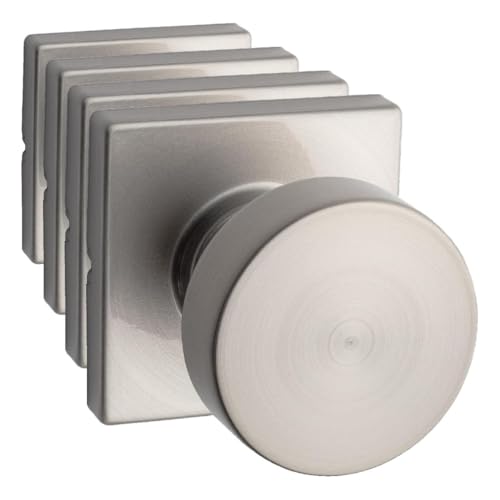 Image of Kwikset Pismo Interior Passage Door Knob, Handle for Closet and Hallway Doors, Non-Locking Doorknob in Satin Nickel, with Microban Protection (Pack of 4)