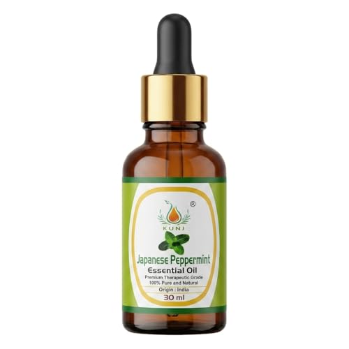 Image of KUNJ Japanese Peppermint Essential Oil 30ml - 100% Pure & Natural Undiluted Steam Distilled Oil for Hair Care, Scalp Massage, Aromatherapy, Diffuser, Skin Care & DIY Blends