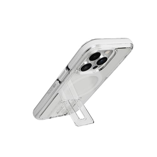 Coque iPhone 14 Pro tech21 EvoCrystal transparente compatible MagSafe avec béquille intégrée blanc