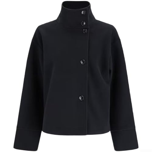 Veste courte en laine à col montant à manches longues et simple boutonnage pour femme, manteau court en laine élégant pour la navette pour femme, style urbain, automne et printemps, manteau pour (S