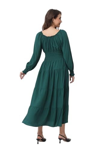 Image of OSTOO Women's 2026 Casual Long Sleeve Square Neck Smocked High Waist Flowy Maxi Dress,Boho Tiered Beach Party Dress