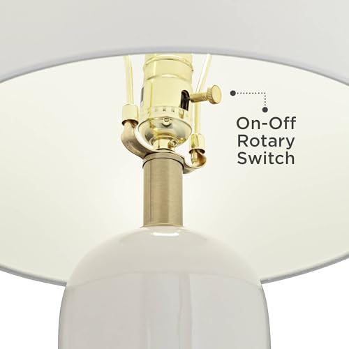 360 Lighting Draper 26" High Modern Coastal Table Lamps Set of 2 White Ceramic Fabric Shade Living Room Bedroom Bedside Nightstand House Office Home Reading Kitchen Entryway Console Family - Image 5