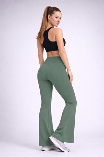 Image of Women's High Waist Bootcut Yoga Pants with Side Pockets | Flared Gym Leggings for Women | Stretchable Workout Bell Bottom Tights for Yoga, Gym, Running & Casual Wear Pack of 2