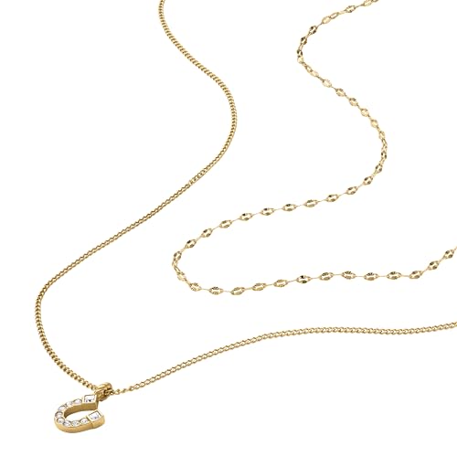 Image of Fossil Women's Gold-Tone Stainless Steel Pendant Chain Necklace for Women