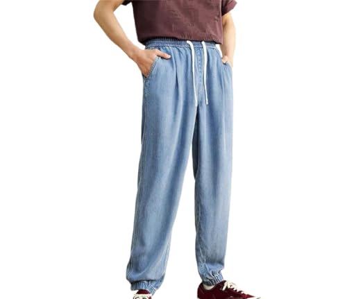 Men Jeans Loose Fit Ankle Length Denim Pants Versatile Summer Casual Office Work Trousers