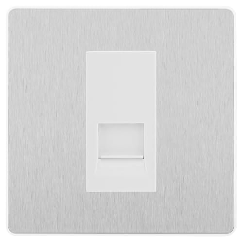 Image of BG Evolve Brushed Steel Single Master Telephone Socket, Screw Terminal - White Insert