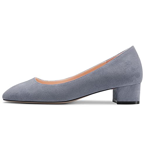HEUIVZAR Womens Heel Pumps Square Toe Kitten Low Chunky Block Heel Slip On Suede Dress Shoes Bridal Vacation 1.5 Inch2