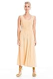 Max Studio Women's Smocked Midi Dress, Maize/Natural Mini Nautical Stripe, Medium