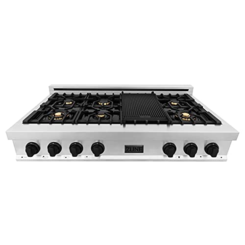 Zline Kitchen And Bath RTZ-48-MB Zline Autograph Edition 48 Inch Porcelain Rangetop With 7 Gas Burners In Stainless Steel And Matte Black Accents thumb #2