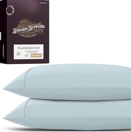 Image of TEXAS LINEN CO. 100% Egyptian Cotton Pillowcases King Size - 2000 Series Luxury Cotton Pillow Case Set of 2, Soft & Breathable, Envelope Closure Hotel Quality Pillowcase (21 x 41, Light Blue)