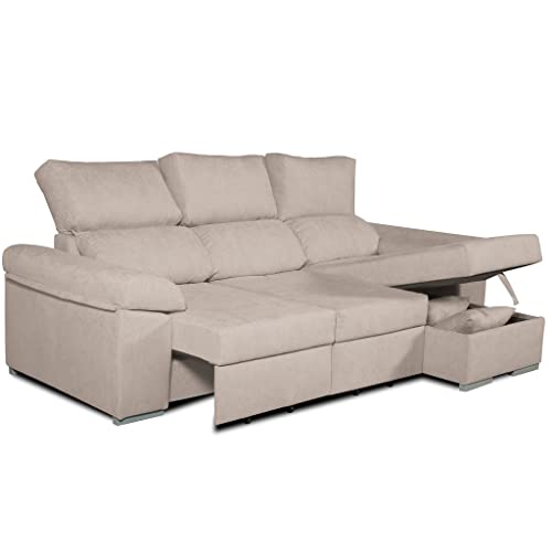 Tanuk Sofá Cama Chaiselongue Caoba DARG Derecha 3 Plazas. 235x148 CM. Tejido con Sistema ACUALINE. Asientos Extensibles y Arcón (Envío y Subida a Domicilio Incluidos)