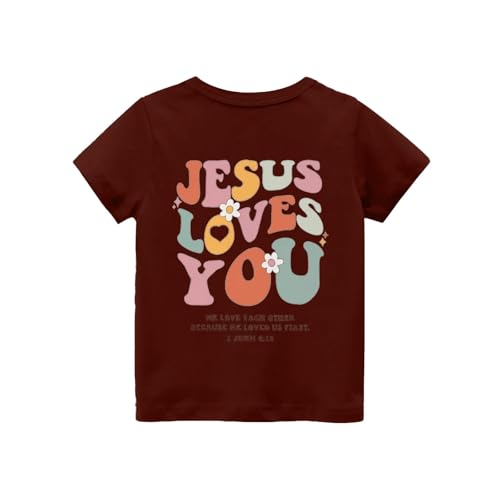 Girls Christian Shirt Jesus Loves You Shirt Faith Tops Tee, Ages 1-15 Years4