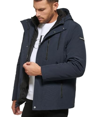 Image of Calvin Klein Men's Hooded Performance Soft Shell Jacket with Bib