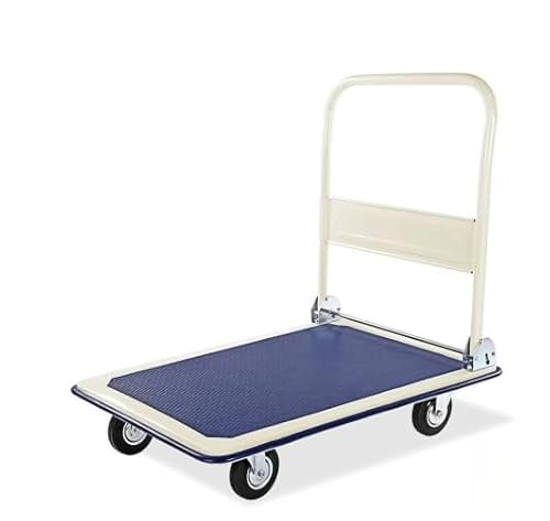 Heavy-Duty Folding Platform Hand Truck -150 kg Capacity, Folding Platform Trolley with Non-Slip Deck and Silent Swivel Wheels, Blue Platform Truck for Warehouse, Office, Home Use + glove & key (3)