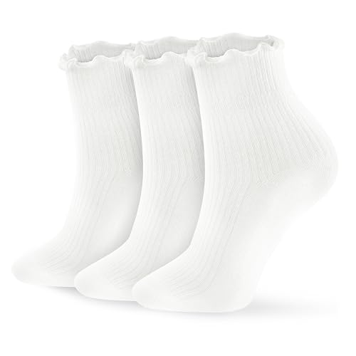 Image of 3 /8 Pairs Frilly Socks Women,Ruffle Socks for Girl Women,Cute Ankle Socks for Women,Comfort Breathable One Size 5-9