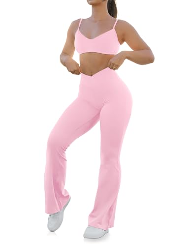 Image of HEGALY Women's Flare Yoga Pants - Crossover Flare Leggings Buttery Soft High Waisted Workout Casual Bootcut Pants