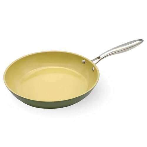 AMERCOOK Sartén profesional AmVegan Chef by Fran López con mango remachado y antiadherente cerámico de aceite de oliva, apta para todo tipo de cocinas incluso inducción.