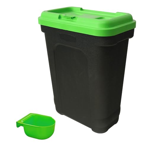 KCT Dry Pet Food Storage Container with Integrated Scoop - Dog Cat Animal Feed Bin Box - 30 Litre/ 15kg - Green