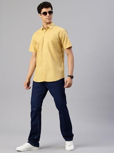 Image of Majestic Man Men's Pure Cotton Dobby Weave Checks Slim Fit Half Sleeve Casual Shirt