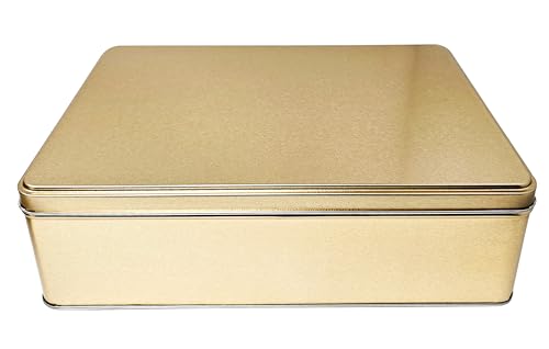 Zelica Premium Gold Cookie Tins Rectangle with a Lid, For Candy, Cake, Snacks or Nuts Container, size 10.5 x 8 x 3.25 inch