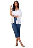 Roaman's Women's Plus Size Plus Size Scallop Trim Crochet Cardigan - 3X, White