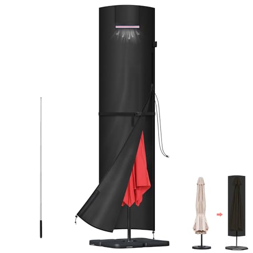 LAMUNI Parasol Cover Waterproof Garden Umbrella Cover with Rod, 420D Oxford Parasol Protective Cover for 3-5m Outdoor Umbrella, Windproof Anti-UV Patio Parasol Umbrella Covers with Zip, 240x58/58cm