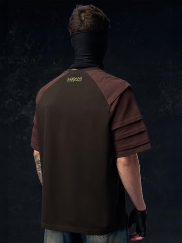Image of The Souled Store Vikings: Longship Men and Boys Short Sleeve Rpund Neck Brown Embroidered Cotton Oversized Lightweight Breathable Drop Shoulder Streetwear T-Shirts