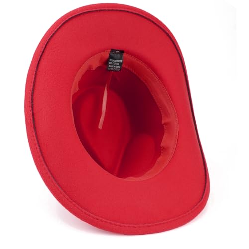 Image of DRESHOW Women Men Classic Felt Wide Brim Western Cowboy & Cowgirl Cap Belt Buckle Retro Panama Hat Unisex Rolled up Caps