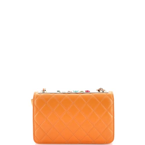 Pre-Loved Trendy CC Wallet on Chain Quilted Lambskin and Lacquered Metal, Orange4