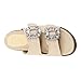 SHUSHOP Women’s Bridget Double Strap Flat Slide Sandal with Crystal Rhinestone Buckles - Bone Woven, 7