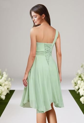 Women's One Shoulder Short Bridesmaid Dresses A Line Chiffon Pleated Formal Party Dress with Ruffled2