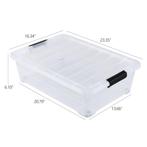 Bringer-4-Packs-Plastic-Under-Bed-Storage-Bins-with-Wheels-25-L-Closet-Organizers-and-Clothes-Storage-Boxes-Secure-Black-Locking-Latches-Low-Profile-Under-Bed-Design