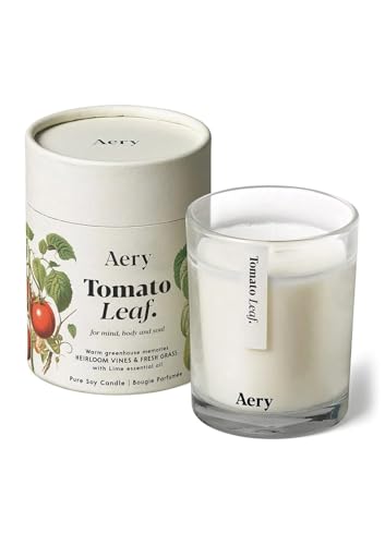 Image of Aery Tomato Leaf Botanical Candle - Heirloom Vines & Fresh Grass with Lime Essential Oil - Pure Soy Candle with 45 Hour Burn Time in Recyclable Glass