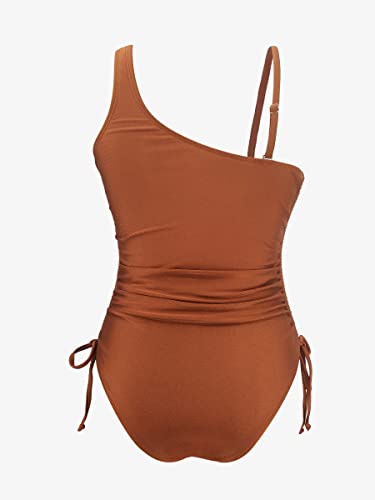 I2Crazy One Shoulder Swimsuit For Women Plus Size Tummy Tuck One Piece Monokini Bathing Suits Ruched Push Up Swimming Suits-3Xl,Shiny Coffee #TOP4