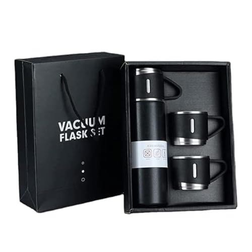 Image of Xanthos-500 ml Stainless Steel Vacuum Insulated Flask with Cup & Handle, Double Wall Hot & Cold Water Bottle, Thermos for Tea Coffee, Travel Bottle for Office, Home & Outdoor (Black)