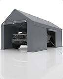 DEXSO Carport 13'x20' Heavy Duty Steel Canopy Height Adjustable & Portable Garage with Roll-up Ventilated Side Doors for Truck Boat Car Port, Party, Equipment Placement, Grey