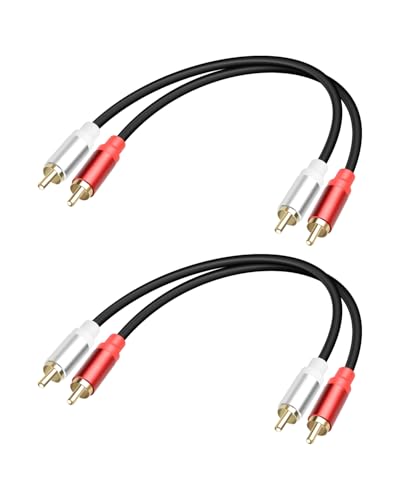GELRHONR 2Pack 2RCA to 2RCA Cable 1FT Short 2 RCA Male to 2 RCA Male Stereo Audio Cable for Subwoofer Speaker Home Theatre and More (M to M)