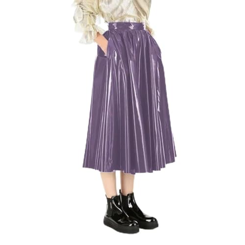 Fetish Queen High Waist Skirts PVC Leather High Street Midi Skirts Faux Leather A-line Swing Skirts