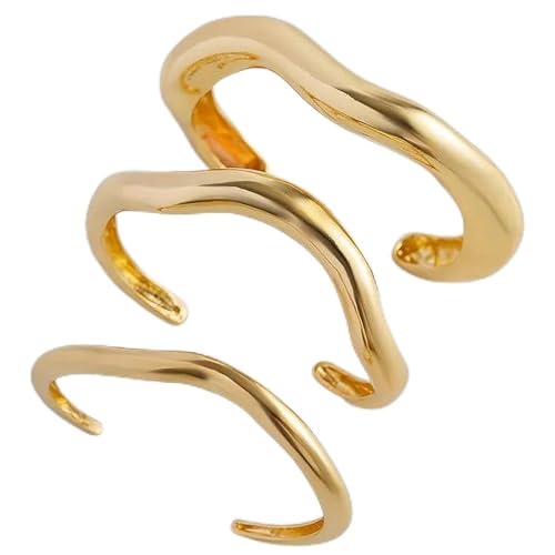 3PCS Adjustable Gold Cuff Bracelets for Women, Daily Wear Chunky Minimalist Bangle Set for Gifting, High Polish Hypoallergenic Jewelry - Kivano