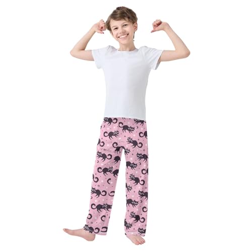 Black Cat and Star Boys Long Pants Soft Trousers Elastic Waist Kids Lounge Bottoms with Pockets S-XL2